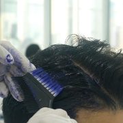 Applying the solution for the Keratin Hair Treatment